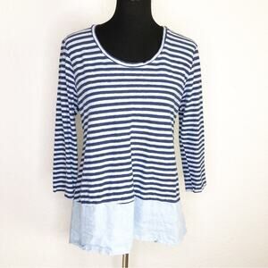 Cut loose dark light blue striped linen blend tunic top size Medium